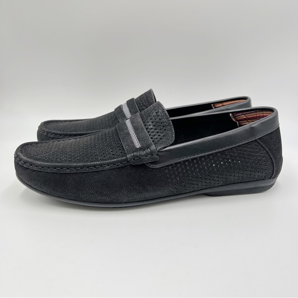Stacy Adam Mens Corby Black Slip On Perforated Driving Style Loafers Shoes 9.5 - Picture 6 of 13